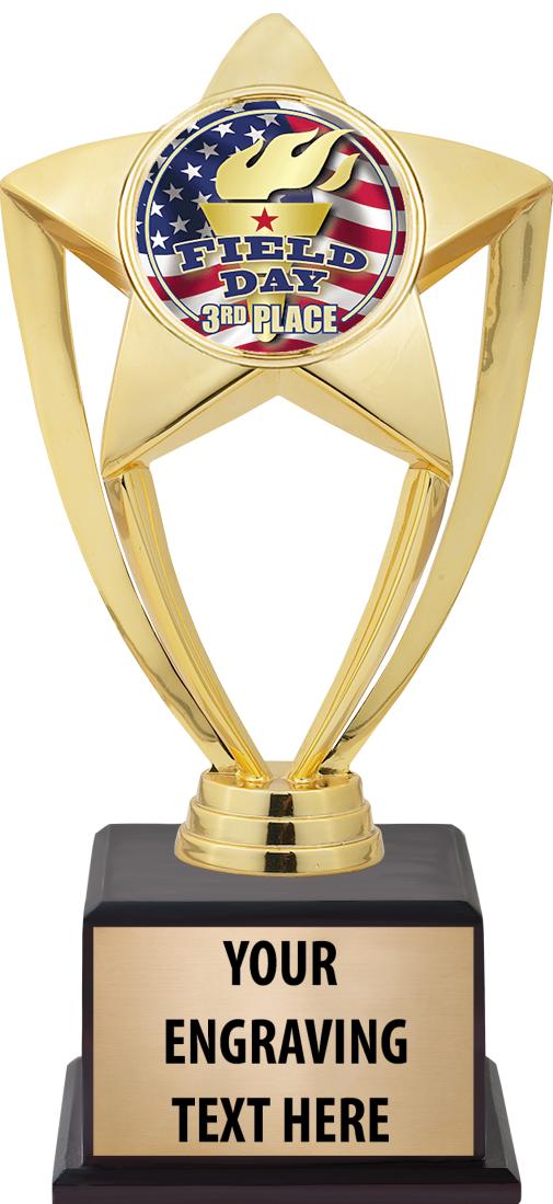 7.5" TROPHY ON BROWN WOOD BASE