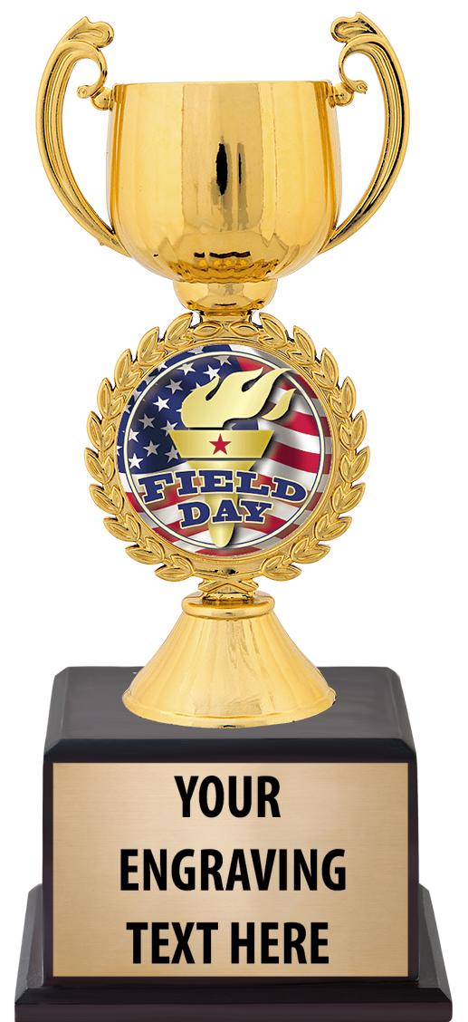 7.5" TROPHY ON BROWN WOOD BASE