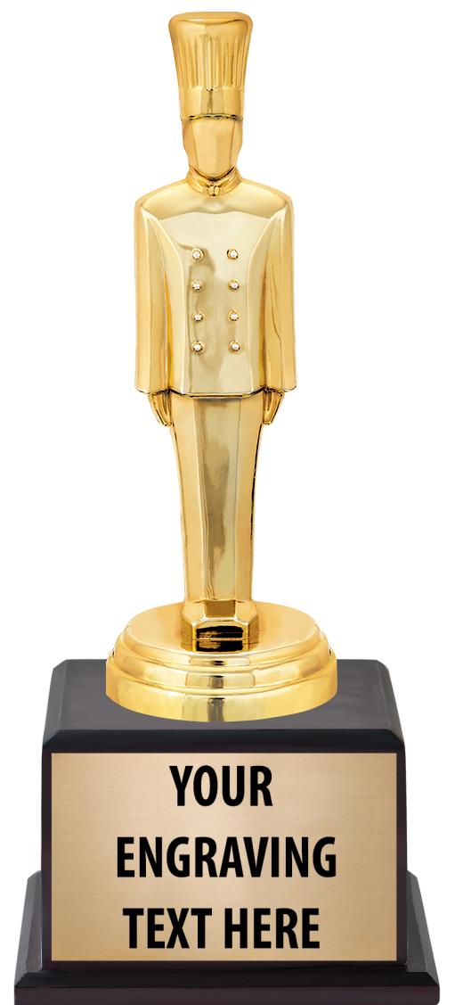 7.5" TROPHY ON BROWN WOOD BASE