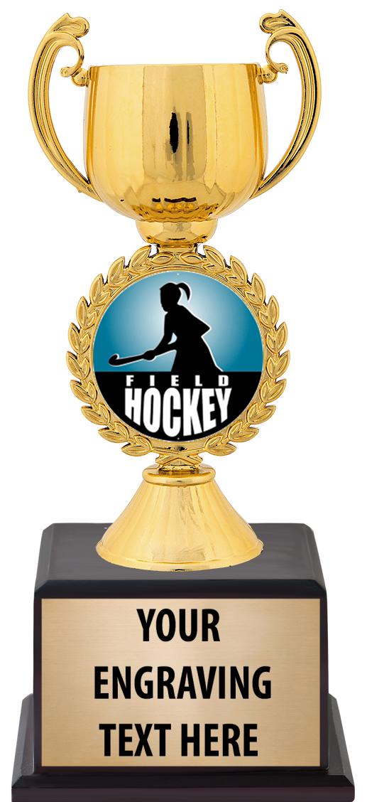 7.5" TROPHY ON BROWN WOOD BASE