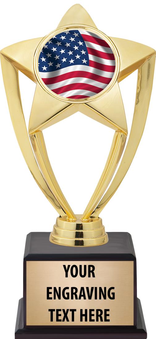 7.5" TROPHY ON BROWN WOOD BASE