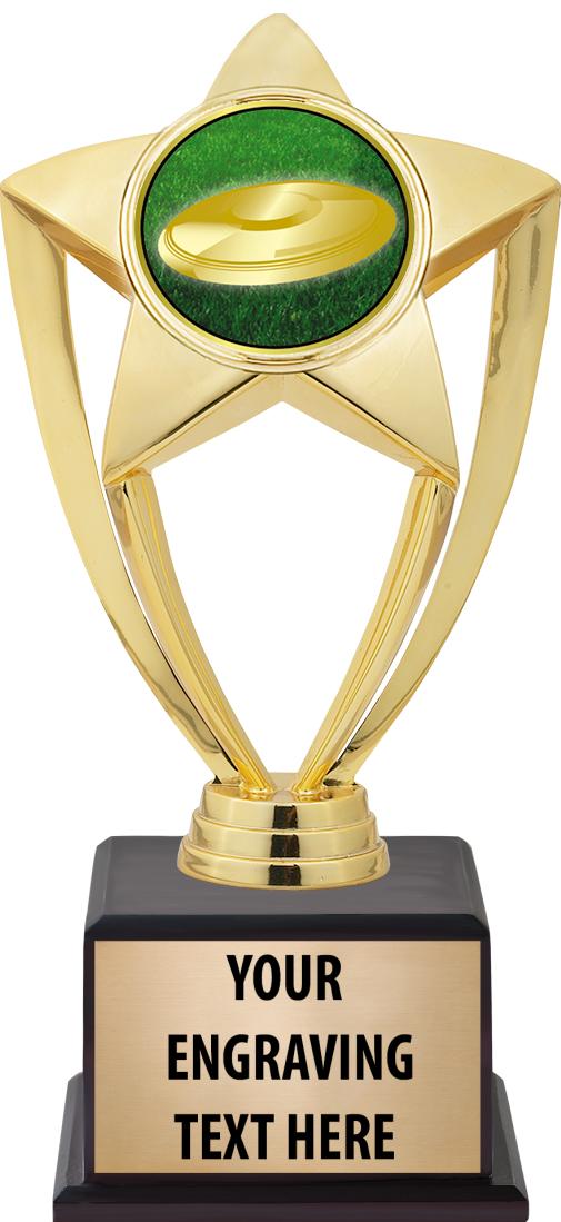 7.5" TROPHY ON BROWN WOOD BASE