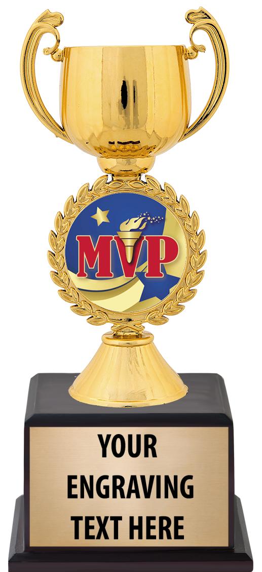 7.5" TROPHY ON BROWN WOOD BASE