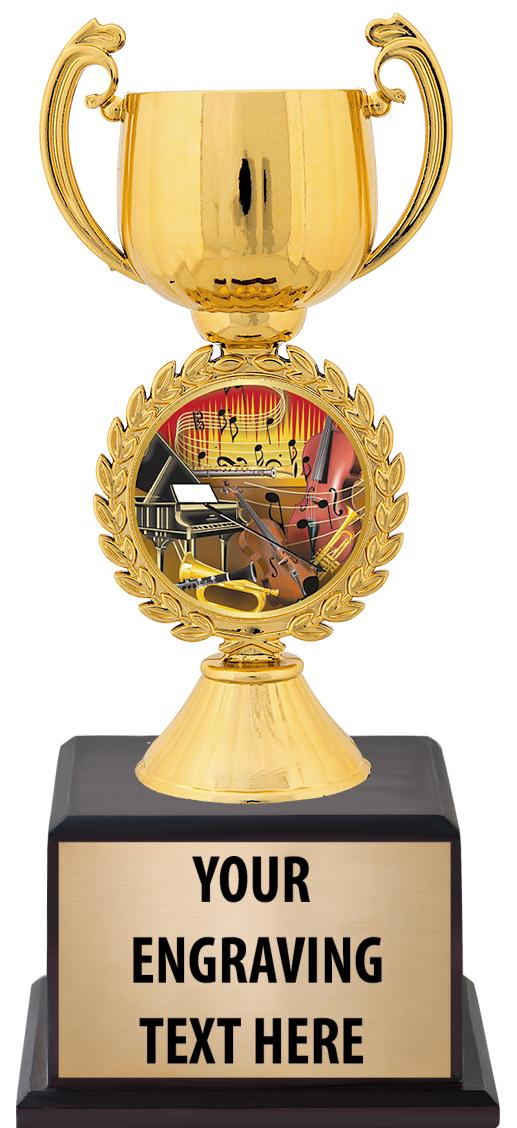 7.5" TROPHY ON BROWN WOOD BASE