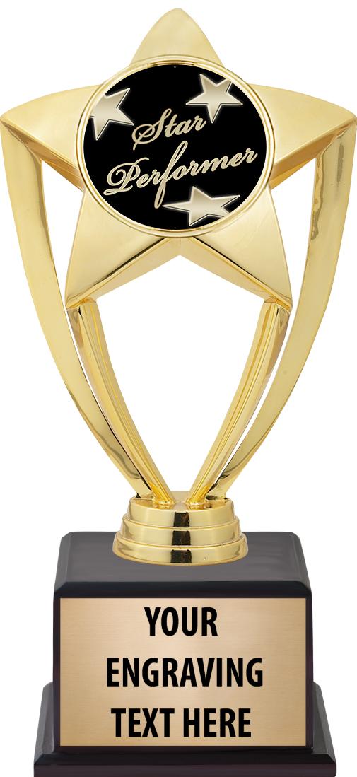 7.5" TROPHY ON BROWN WOOD BASE