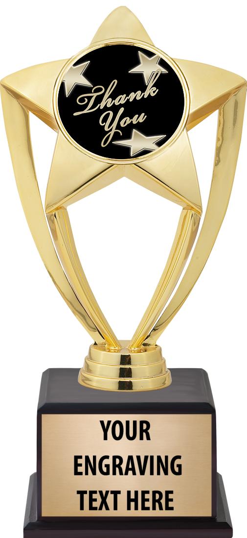 7.5" TROPHY ON BROWN WOOD BASE