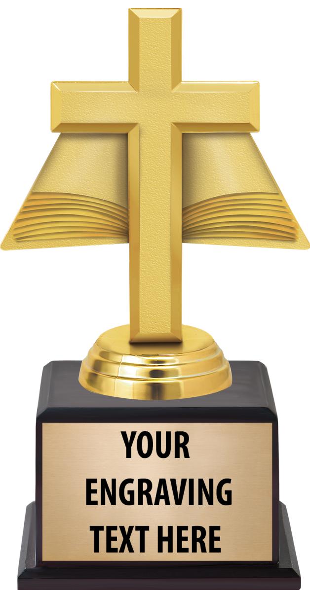 7.5" TROPHY ON BROWN WOOD BASE