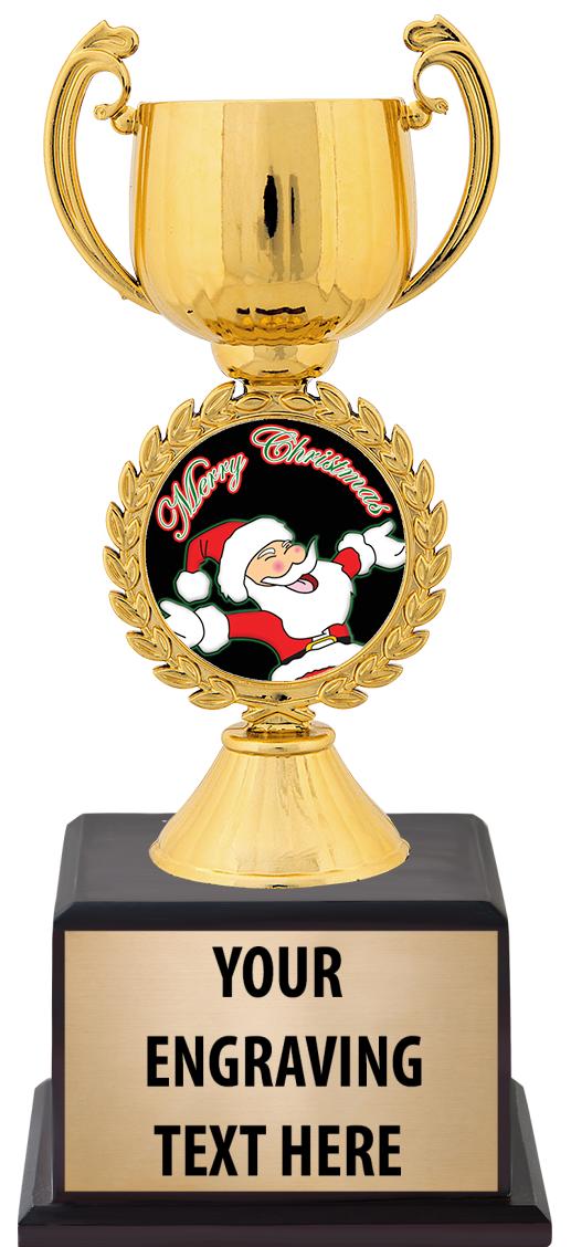 7.5" TROPHY ON BROWN WOOD BASE