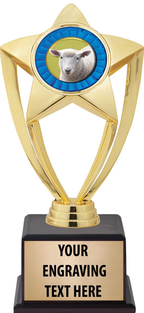 7.5" TROPHY ON BROWN WOOD BASE