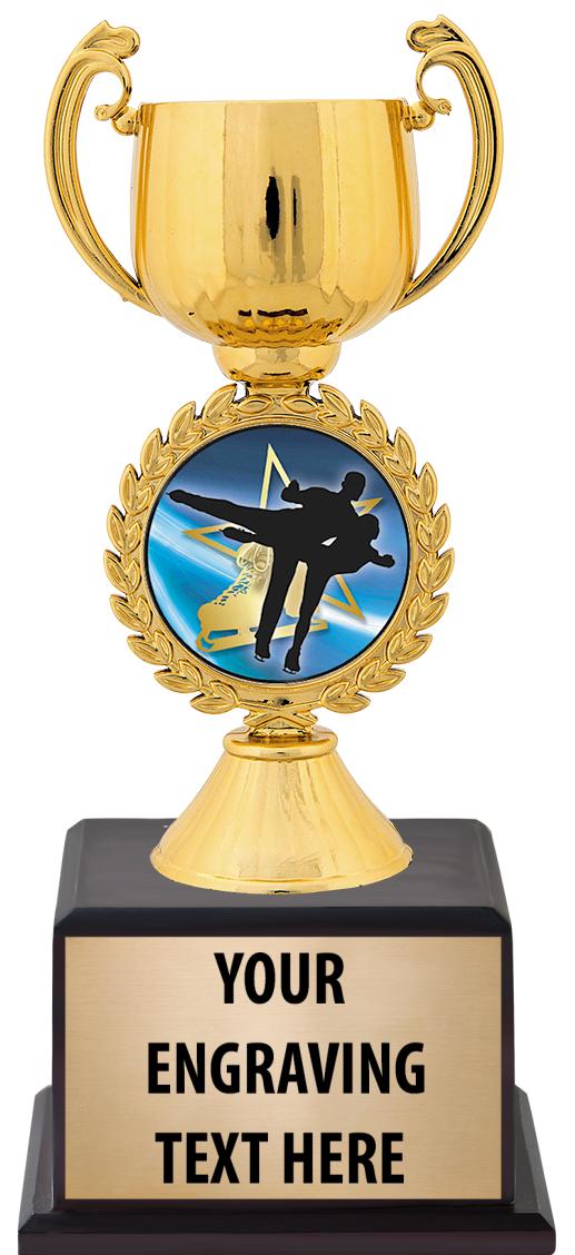 7.5" TROPHY ON BROWN WOOD BASE