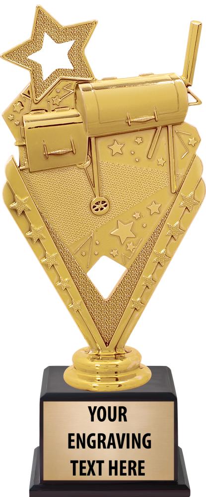 7.5" TROPHY ON BROWN WOOD BASE