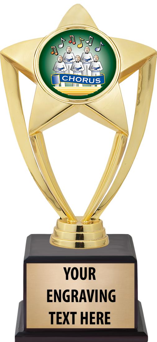 7.5" TROPHY ON BROWN WOOD BASE