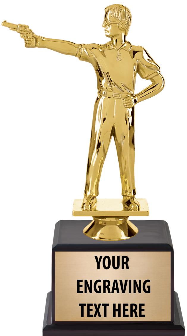 7.5" TROPHY ON BROWN WOOD BASE