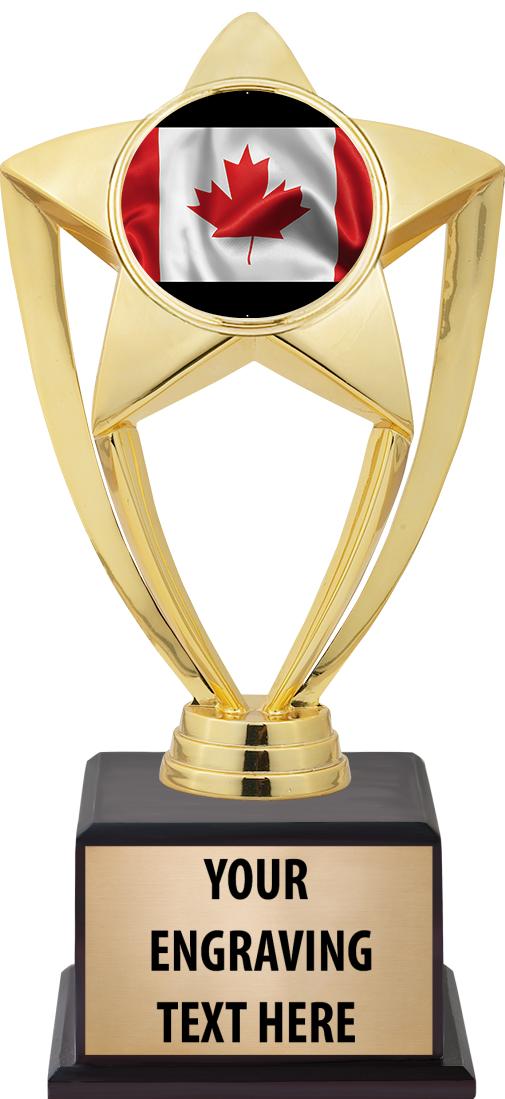 7.5" TROPHY ON BROWN WOOD BASE