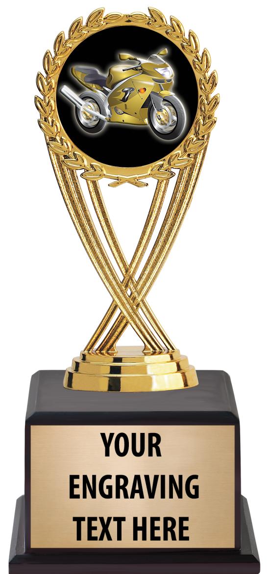 7.5" TROPHY ON BROWN WOOD BASE