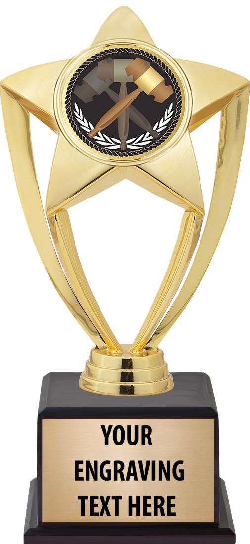 7.5" TROPHY ON BROWN WOOD BASE