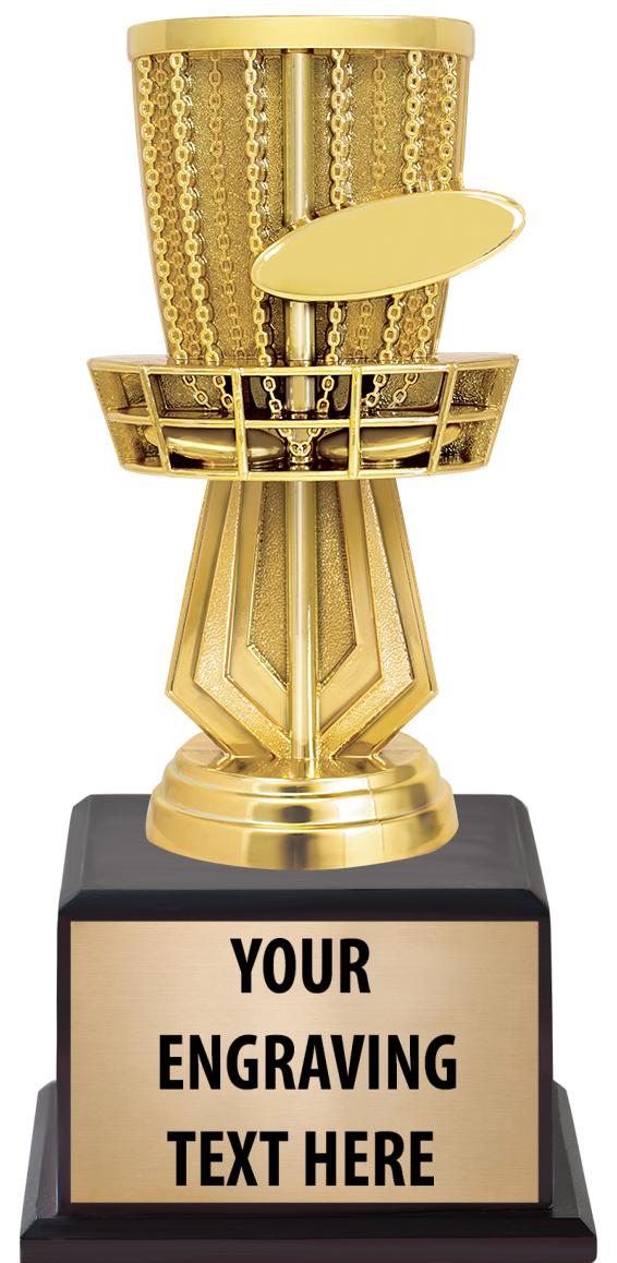 7.5" TROPHY ON BROWN WOOD BASE