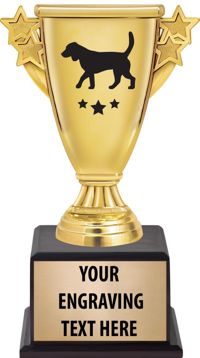 7.5" TROPHY ON BROWN WOOD BASE