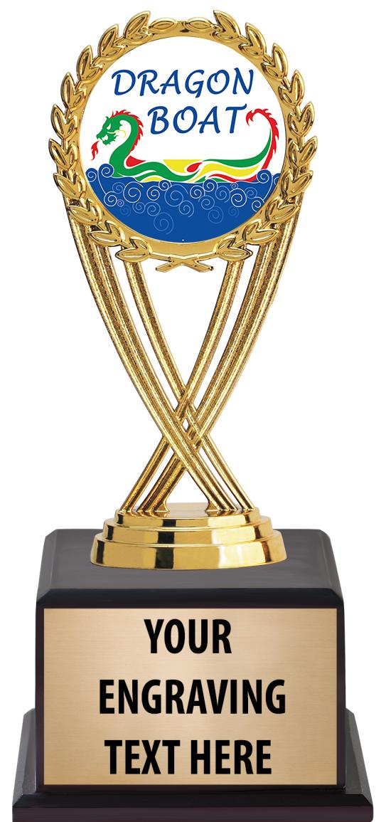 7.5" TROPHY ON BROWN WOOD BASE