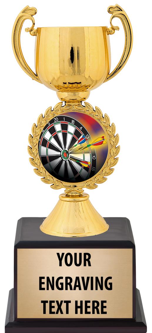 7.5" TROPHY ON BROWN WOOD BASE