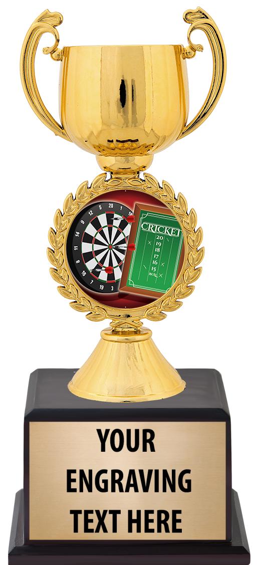 7.5" TROPHY ON BROWN WOOD BASE