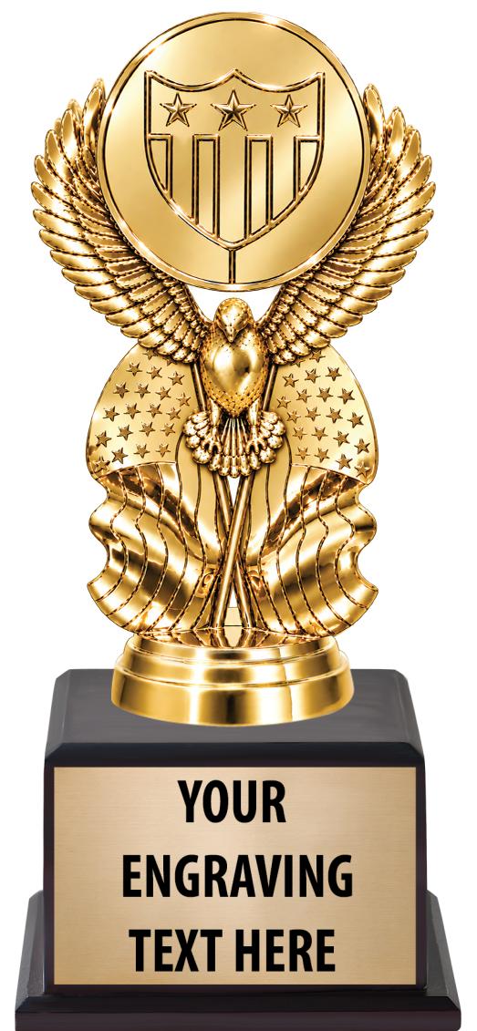 7.5" TROPHY ON BROWN WOOD BASE