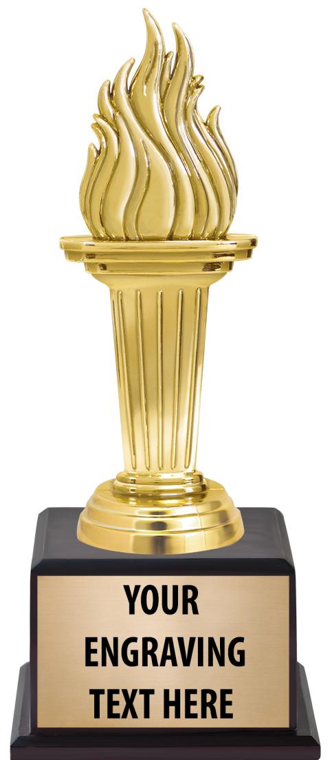 7.5" TROPHY ON BROWN WOOD BASE