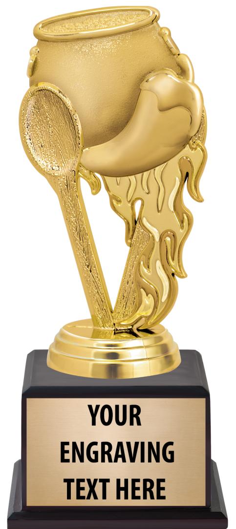 7.5" TROPHY ON BROWN WOOD BASE