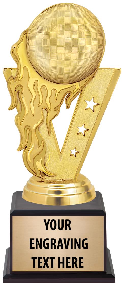 7.5" TROPHY ON BROWN WOOD BASE