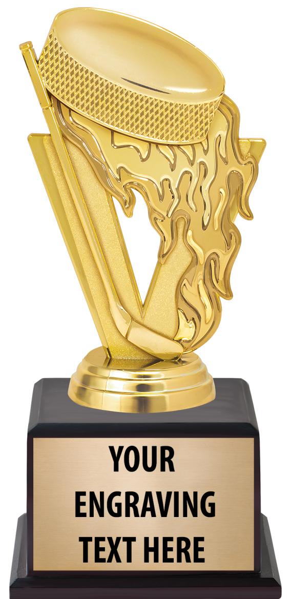 7.5" TROPHY ON BROWN WOOD BASE