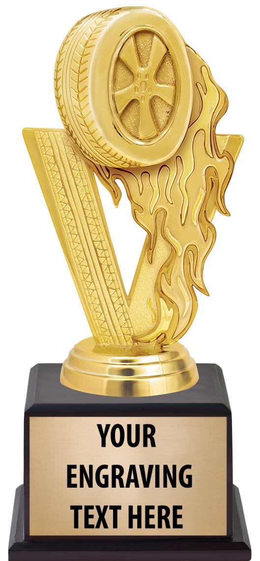 7.5" TROPHY ON BROWN WOOD BASE