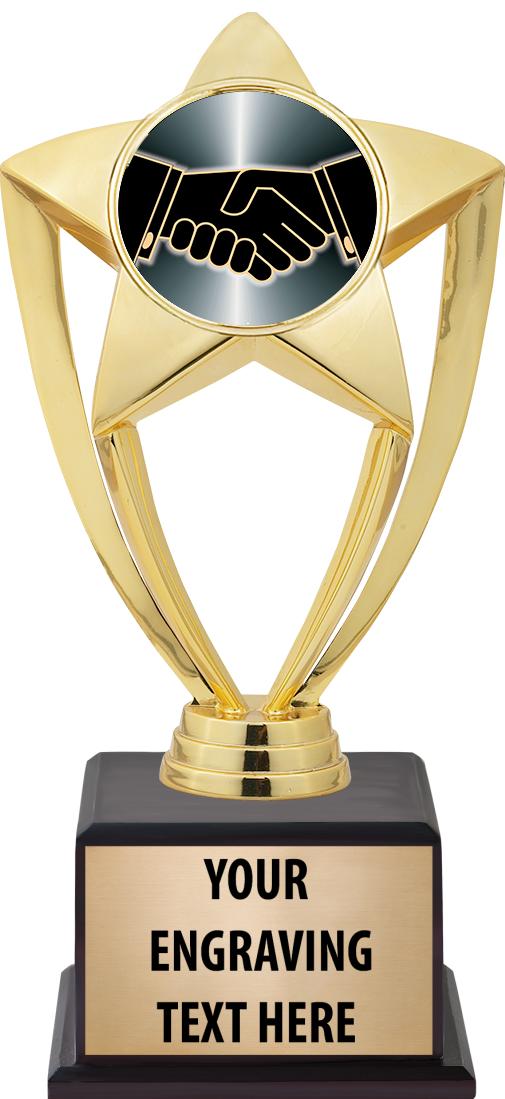 7.5" TROPHY ON BROWN WOOD BASE