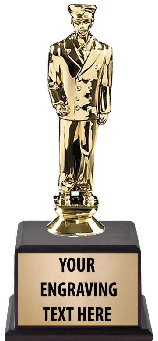 7.5" TROPHY ON BROWN WOOD BASE