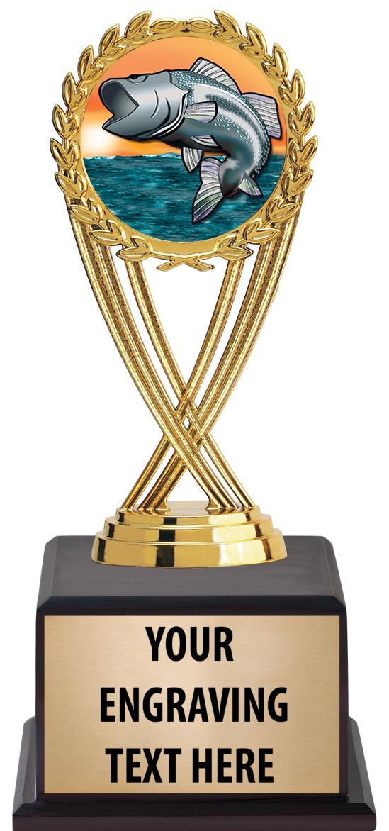 7.5" TROPHY ON BROWN WOOD BASE