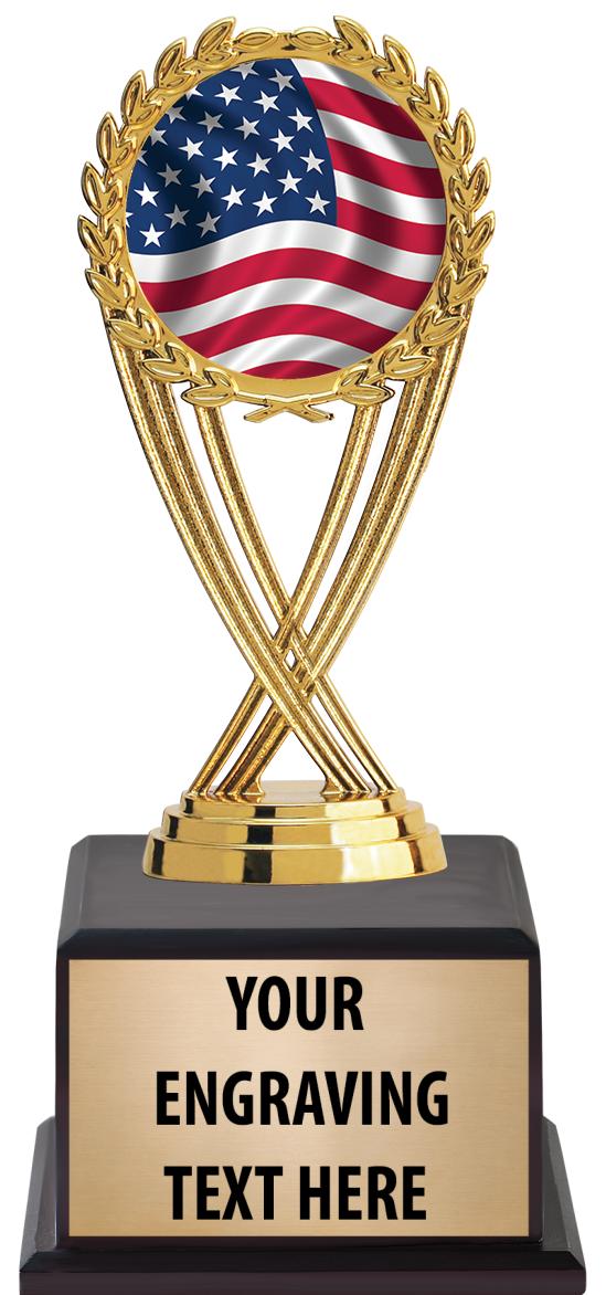 7.5" TROPHY ON BROWN WOOD BASE