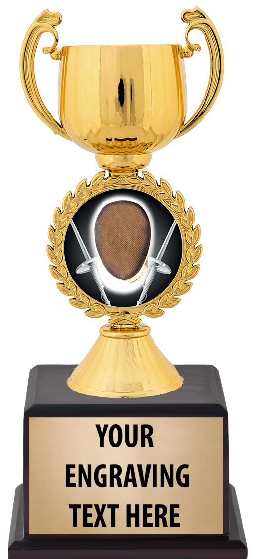 7.5" TROPHY ON BROWN WOOD BASE