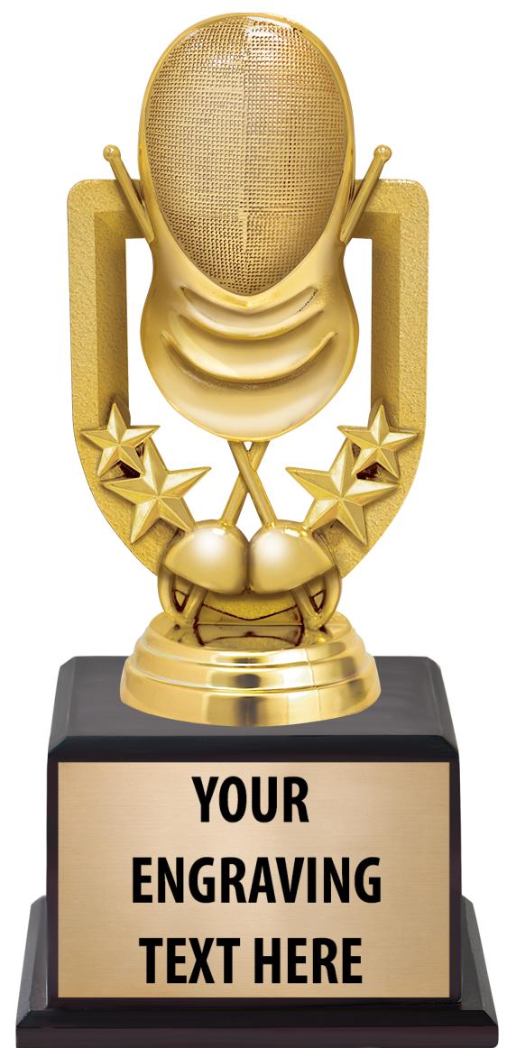 7.5" TROPHY ON BROWN WOOD BASE