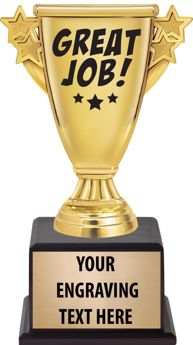 7.5" TROPHY ON BROWN WOOD BASE