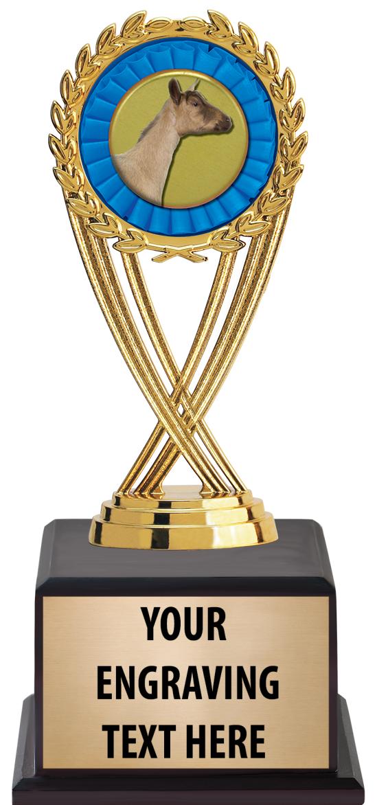 7.5" TROPHY ON BROWN WOOD BASE