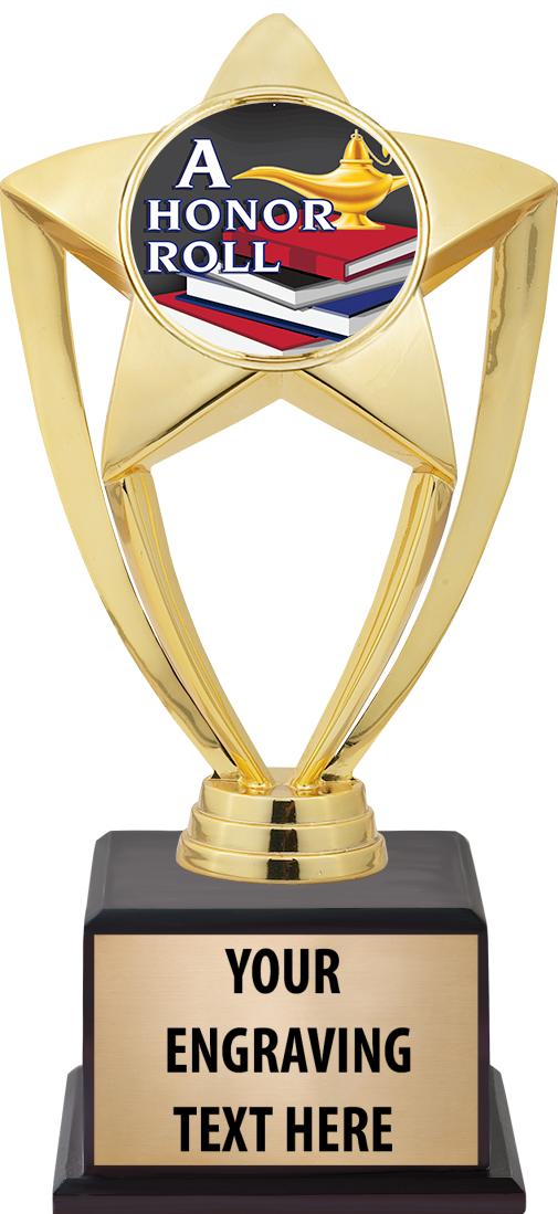 7.5" TROPHY ON BROWN WOOD BASE