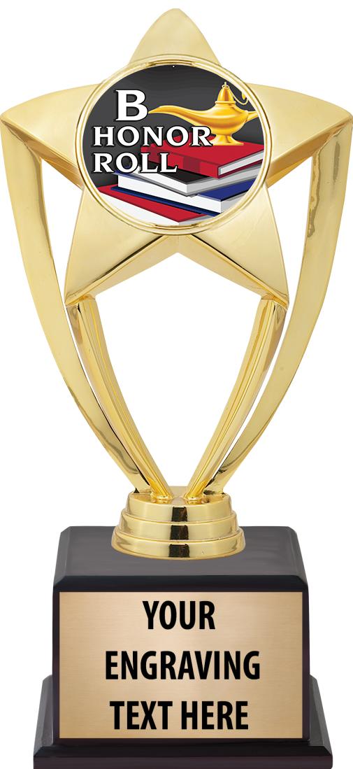 7.5" TROPHY ON BROWN WOOD BASE