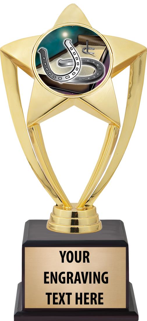 7.5" TROPHY ON BROWN WOOD BASE