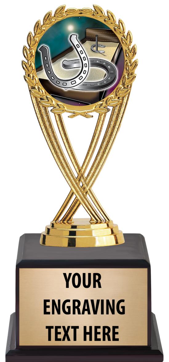 7.5" TROPHY ON BROWN WOOD BASE