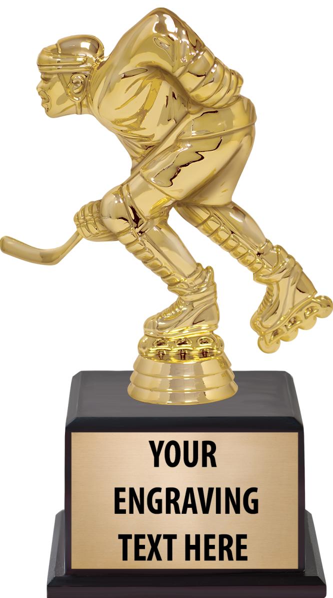 7.5" TROPHY ON BROWN WOOD BASE