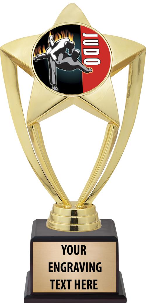 7.5" TROPHY ON BROWN WOOD BASE