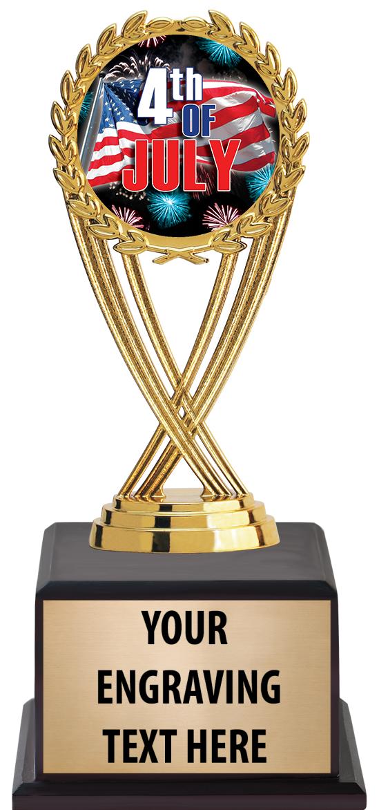 7.5" TROPHY ON BROWN WOOD BASE