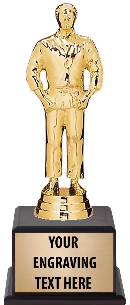 7.5" TROPHY ON BROWN WOOD BASE