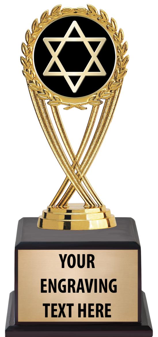 7.5" TROPHY ON BROWN WOOD BASE