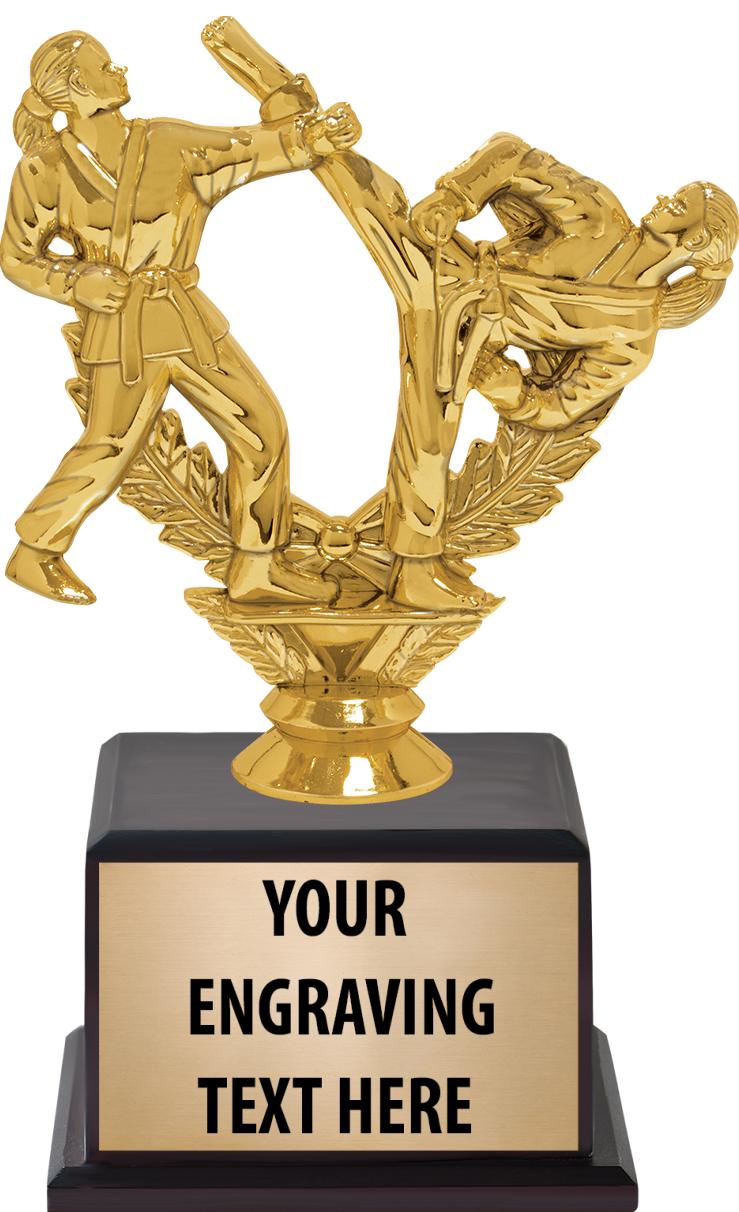 7.5" TROPHY ON BROWN WOOD BASE