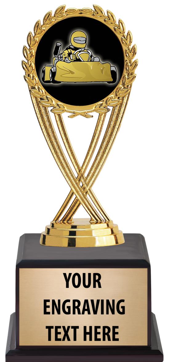 7.5" TROPHY ON BROWN WOOD BASE